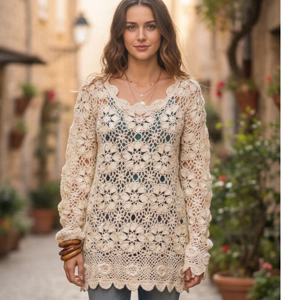 Vintage Forenza boho crochet sweater